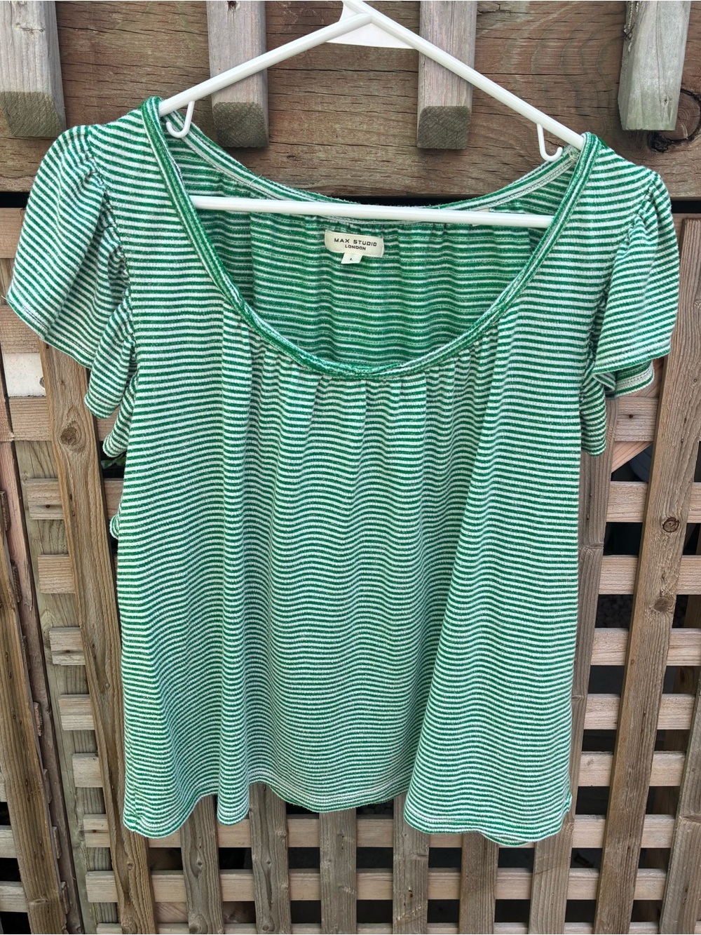 Max Studio Green and White Striped Scoop Neck Top